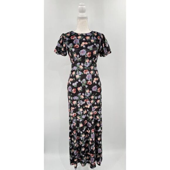 ASOS Dresses & Skirts - ASOS Maxi Dress Floral Black Velvet Short Sleeve  Keyhole Back Grunge Gown Sz 2